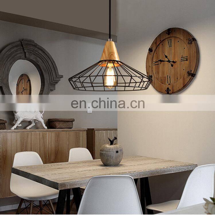 Hot sale wooden Base retro style Iron lampshade led ceiling chandeliers lighting ceiling Pendant light indoor lighting