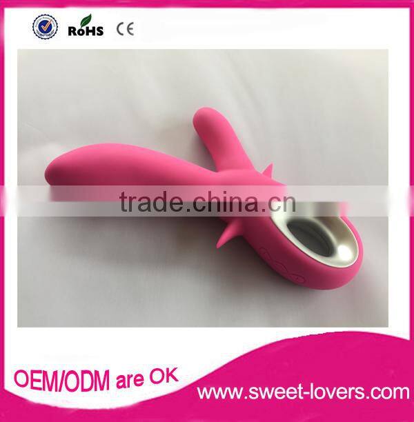 2016 New design usb rechargeable full silicone rabbit vibrator Heat function, girl sex av massager sex toys