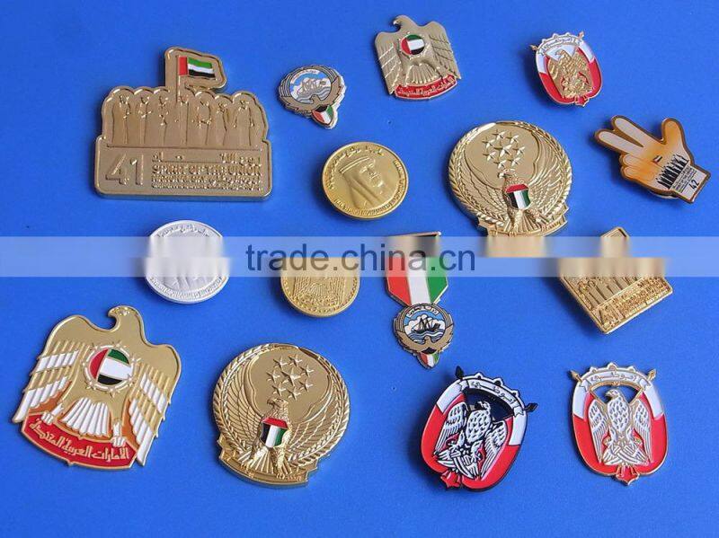 Letter M shape metal lapel pin UAE falcon badge