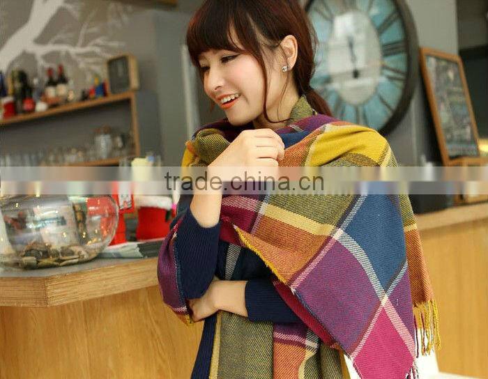 Fashion Plaid Ladies Cashmere Shawl