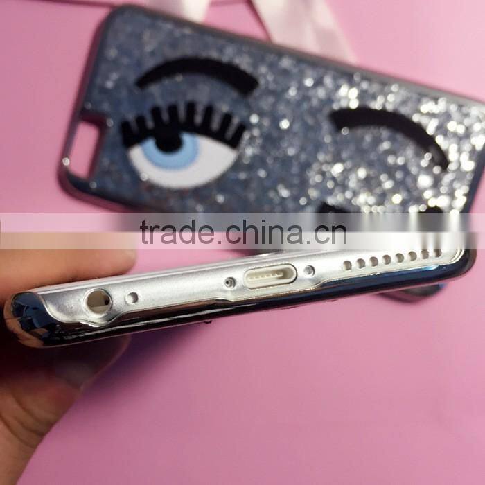 Shiny big eyes flash pink eyelashes phone case for iphone 6
