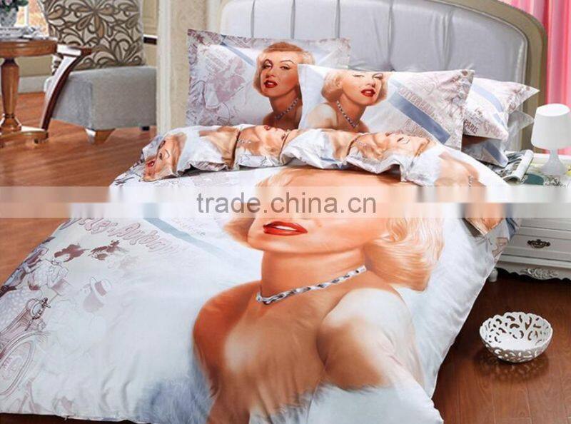 2016 fashion reactive printed flower 100% natural cotton 3d bed cover set