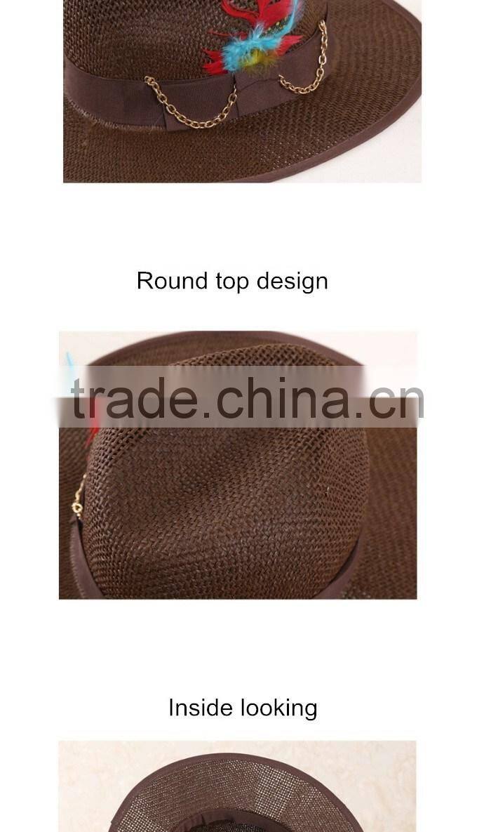 QXSH0046 New straw hat for men Fashion Feather Sombrero Fedora