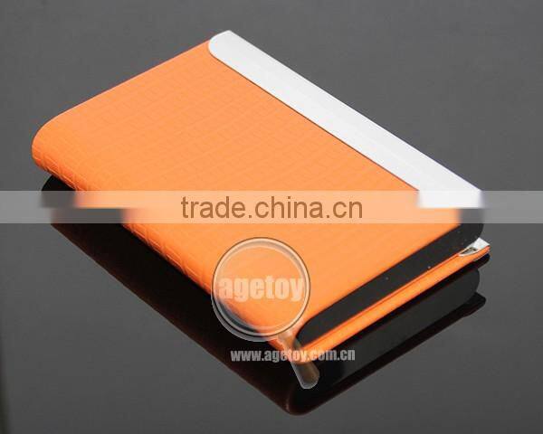 Orange Color Leather Stainless Steel Metal Leather Business Card Holder