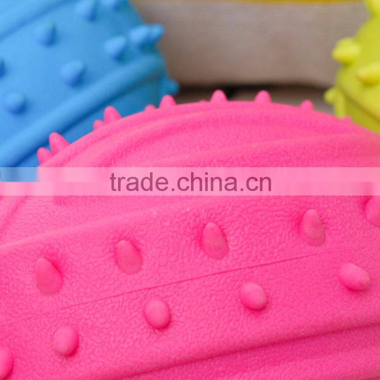 rugby shaped rubber squeaky pet dog chew toy