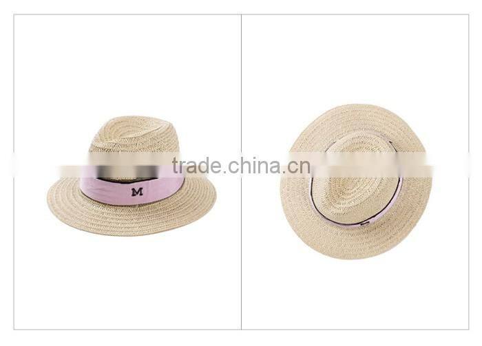 Ladies promotional alphabet M caps with ribbon straw panama hat cheap