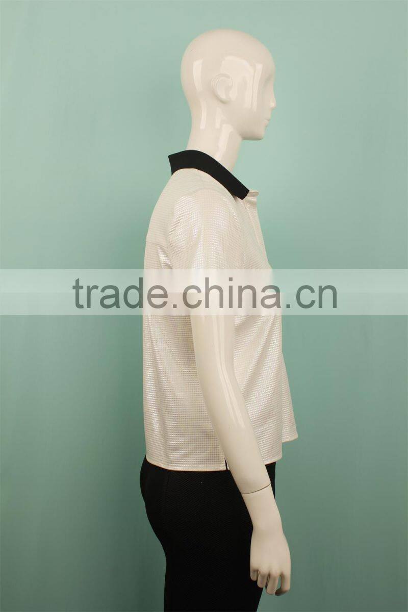 2016 latest fabric rib neckline polo shirt women shirt clothing