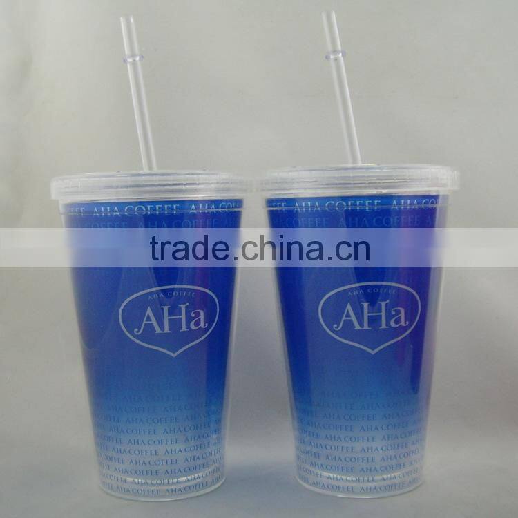 Double wall plastic drinking bottle, ,straw drinking bottle, clear plastic bottle
