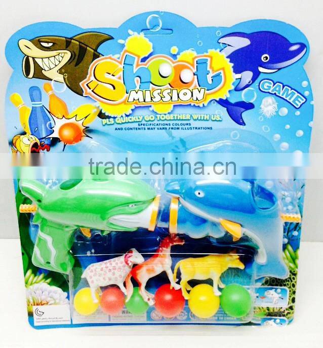 Shooting game solid color shark dolphin ping-pong gun with bowling ball sport toy