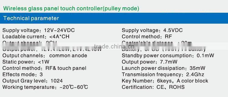 12V~24VDC 6A 6-keys RF glass panel light touch controller/Dimmer