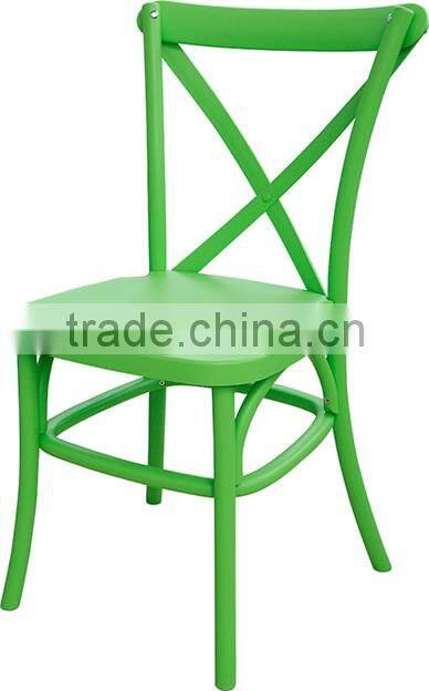 Stackable Factory Direct Resin Cross Back Chair with Metal Core Piping Resin Restaurant Dining Chair