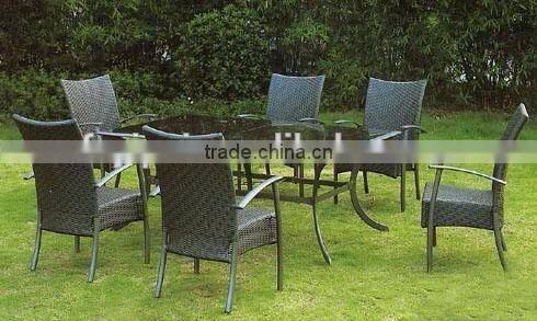 outdoor restaurant party furniture long dining glass table and chairs rattan garden set YPS002