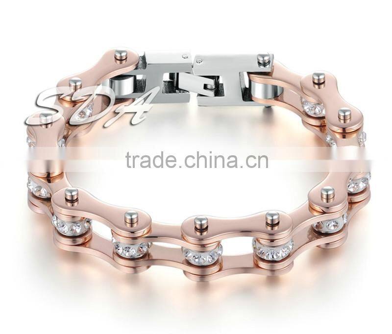 2016 New Hot Sale Bicycle Motorcycle Chain Jewelry Rose Gold Plated 316L Stainless Steel Bracelet