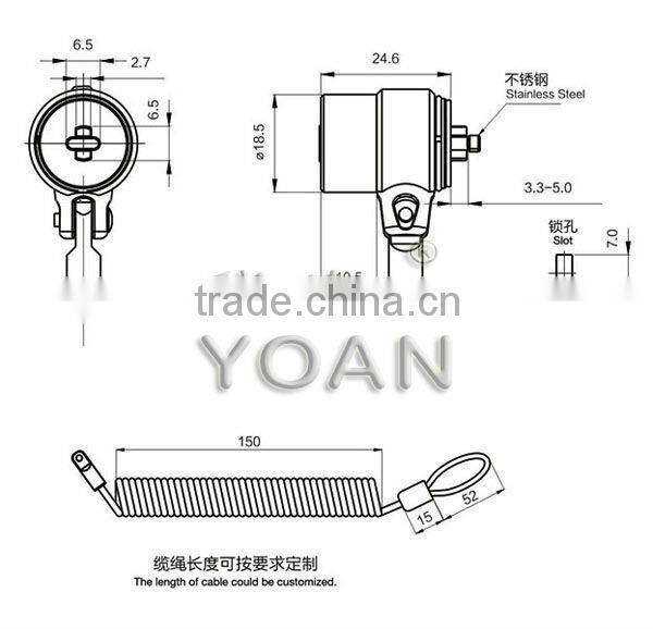 Security 2 tubular key cable lock for LCD TV and LCD monitor
