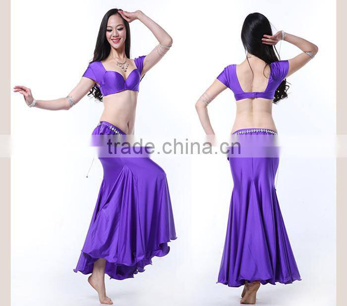 Wuchieal Spandex Belly Dance Costume with Bra Top and Wrap Fish Tail Skirt