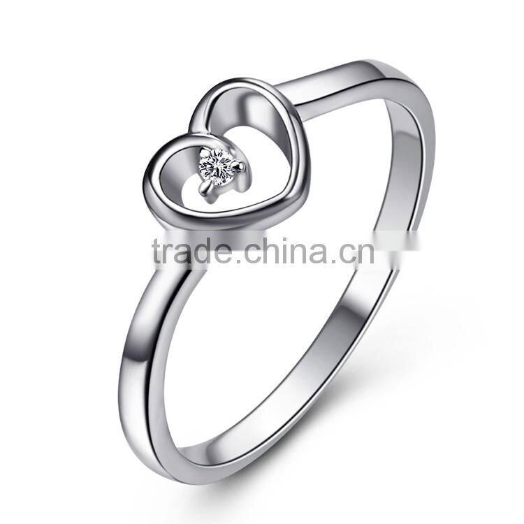 Women Gift White Zircon Heart 925 Sterling Silver Fashion Ring