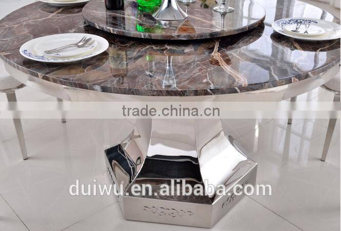 2016 modern stainless steel base rotating marble table top round dining table