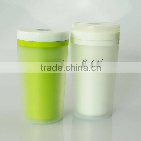 300ml plastic PP tumbler with frosted outside and coloured inner and lid