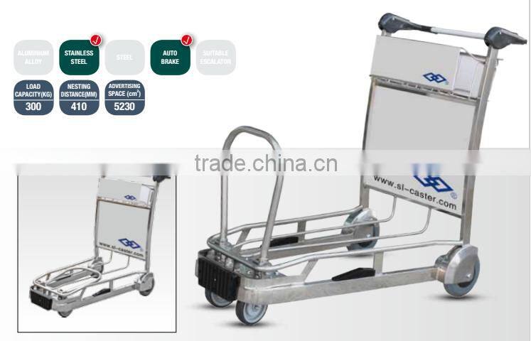 300kg super heavy duty stainless steel airport trolley with brake