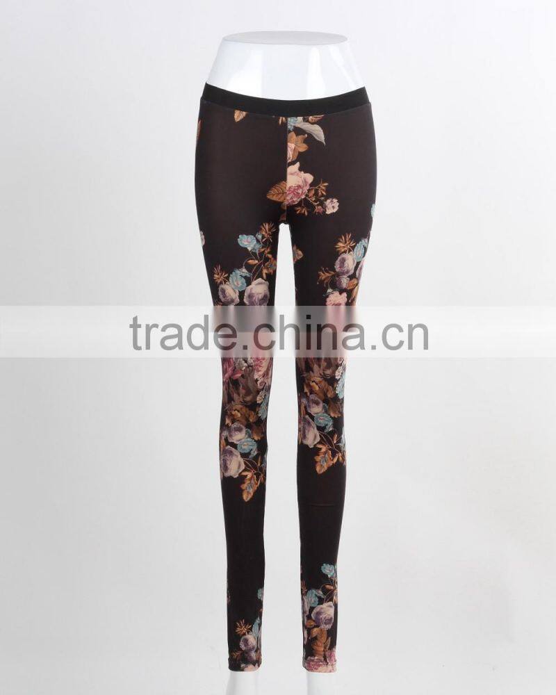 F5W31013 Women Custom Floral Printed Leggings With Stretch Lycra Fabric