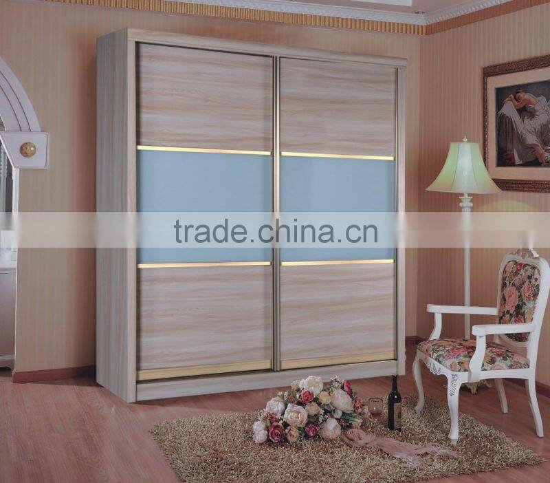High quality glossy panel material sliding door wardrobe with mirror