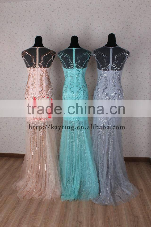 Hot sale Gorgeous Pink short sleeve transparent backless fashion beaded party sexy dress elegant young sex evening dress