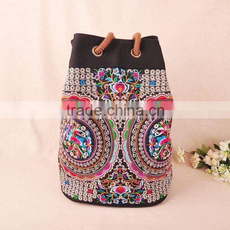 China wholesale ethnic embroidery canvas woman backpack
