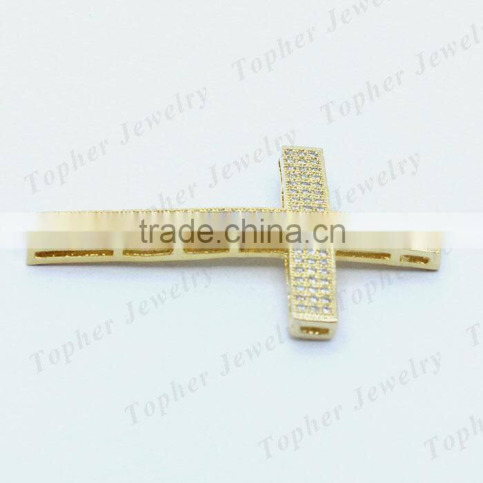 925 sterling silver gold jewelry wholesale micropave setting cross pendant