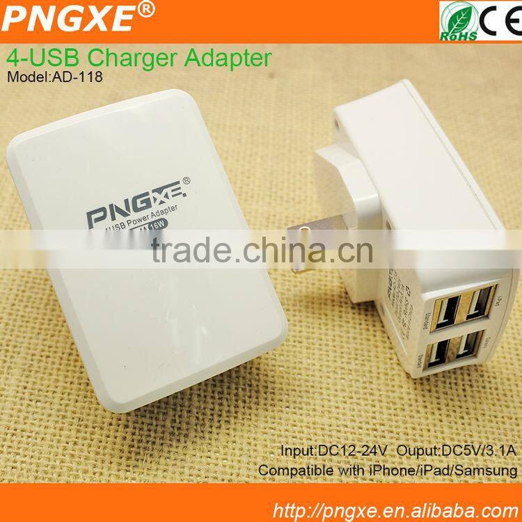 5V 3100MA 4usb port travel charger with UK/US/EU for mobile phone