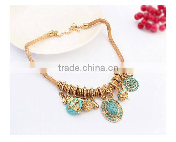 Red Blue Resin Stone Vintage Choker Pendant Statement Necklace Women Necklaces & Pendants Fashion Necklaces for Women 2014