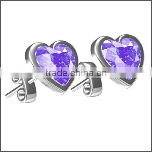 2015 Newest Titanium Gold Fashion earring with heart Zircon stone