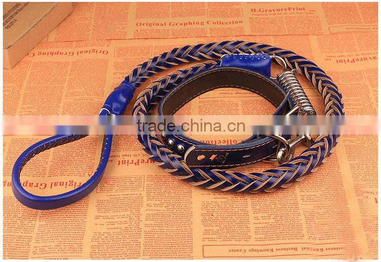 High Quality Customized Braided Leather Dog Leashes for Medium or Large Dogs, Genuine Leather Pet Collars and Leashes
