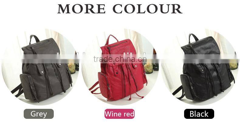 Fashion leisure black PU bag custom wholesale lady black leather backpack