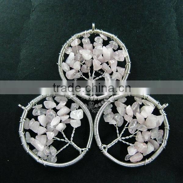 50mm round handmade wiring tree in random pink rose quartz stone pendant charm DIY supplies 1820257