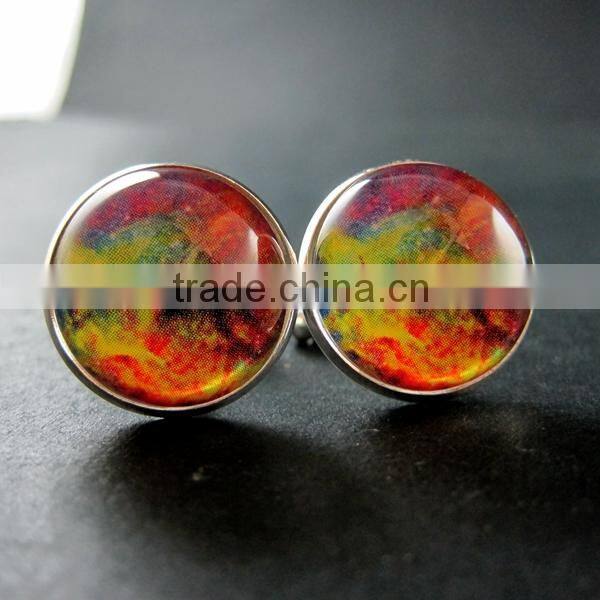 20mm silver plated rainbow galaxy universe art collage round glass cabochon fashion cufflinks wedding cuff links gift 6600059