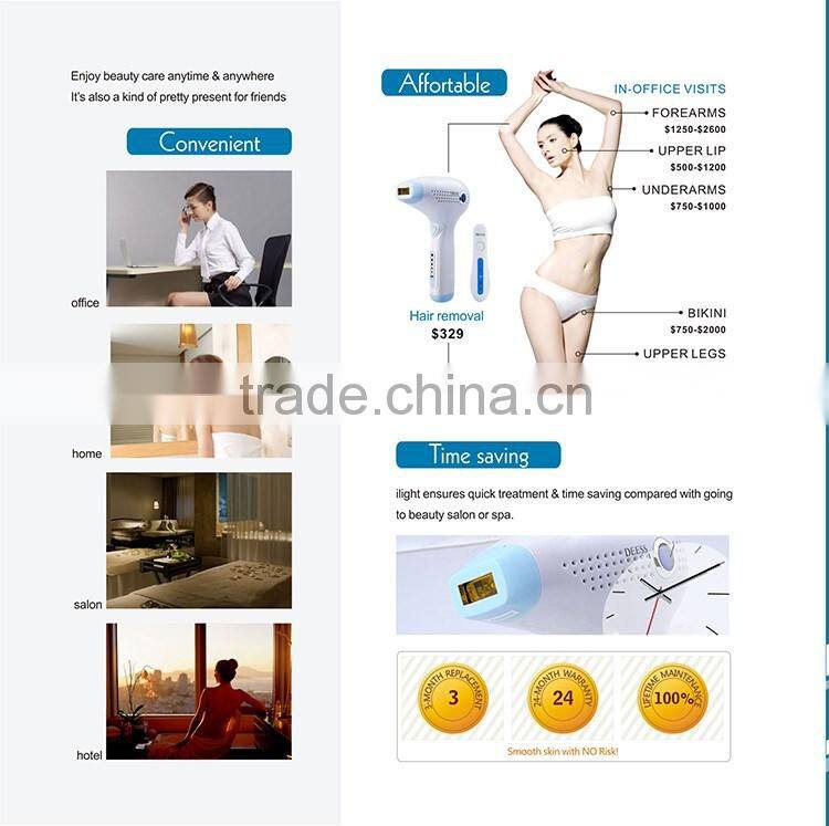 2016 portable ipl hair removal machine with long lamp life time 300000 shots no consumable with skin tone sensor
