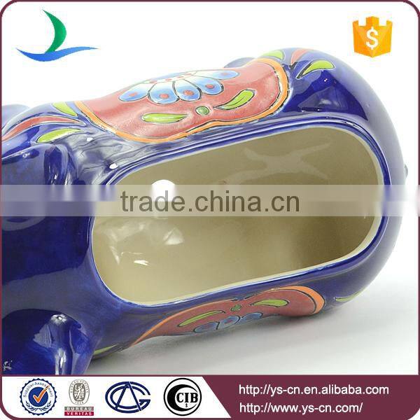 YSfp0004 Little colorful hand print ceramic pig flower pot for home