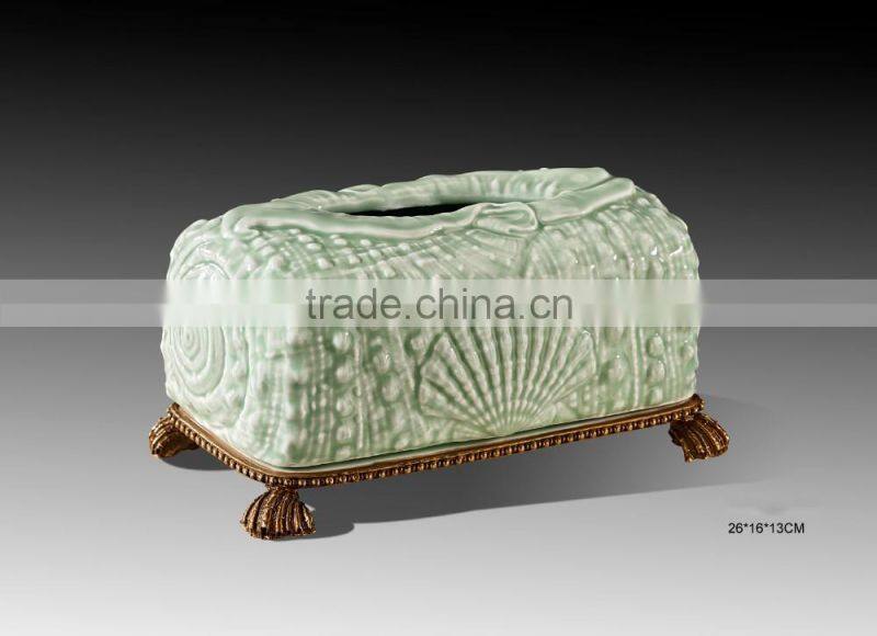 Luxury red color ceramic brass carving decorative tissue box