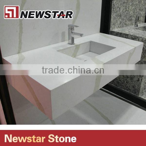 Newstar China Solid surface quartz prefab double sink vanity top