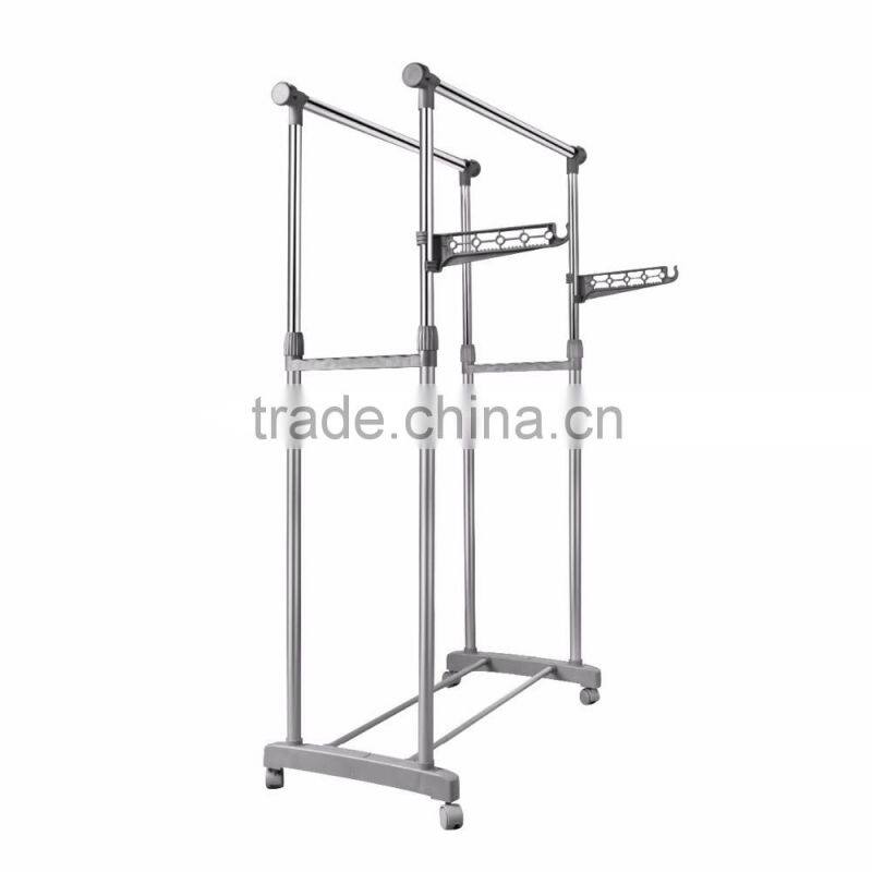 Heavy Duty Double Rail Adjustable Telescopic Rolling Clothing Garment Rack