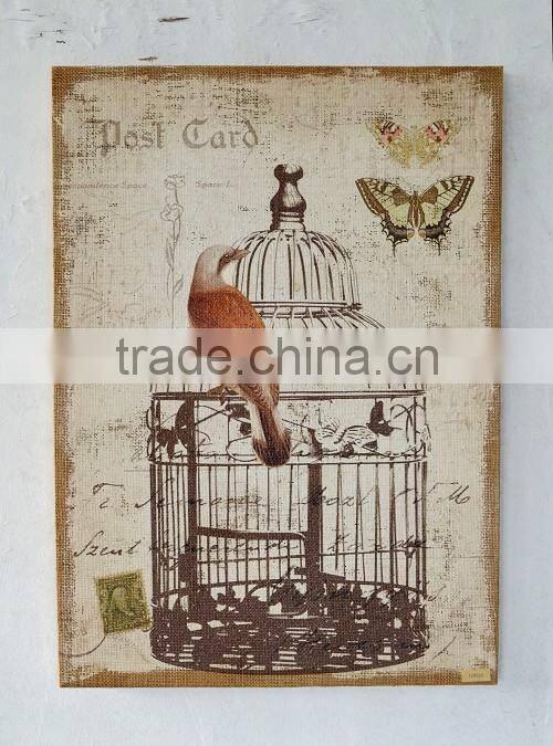 2016 new style antique linen printing wooden frame for wall decoration