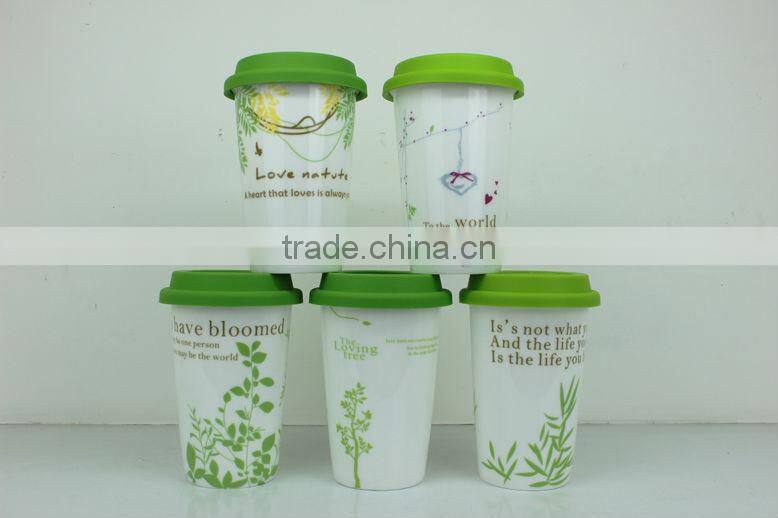 350ml ceramic coffee mug rubber lid for promotional