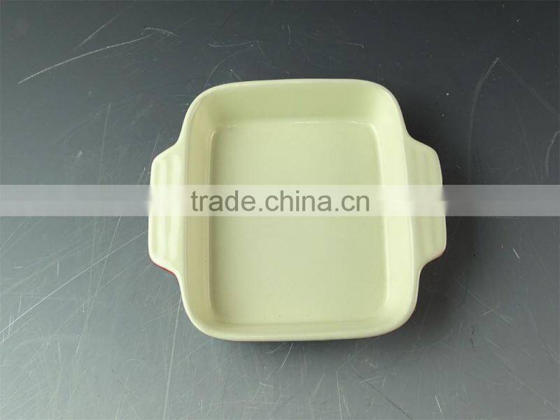 Hot Wholesale rectangle glazed ceramic bake plate with handles for daily use