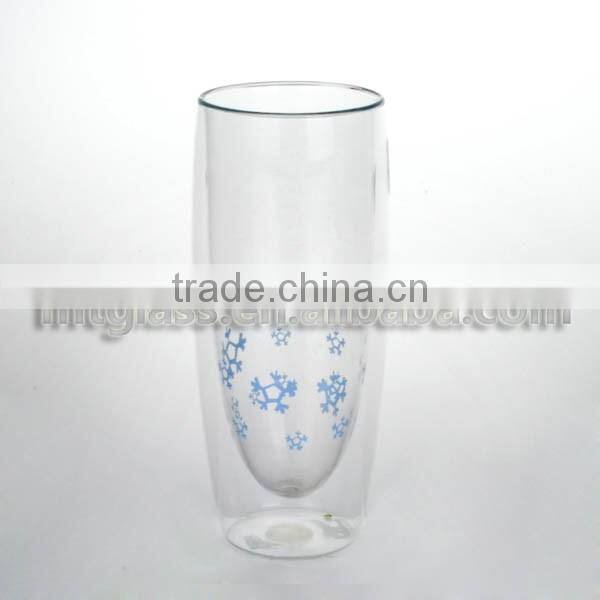 clear dubble wall wine drinking glass beer glass tall cup with logo