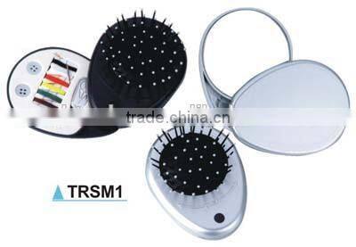 Mini folding oval shape travel plastic sewing kit with mirror with comb