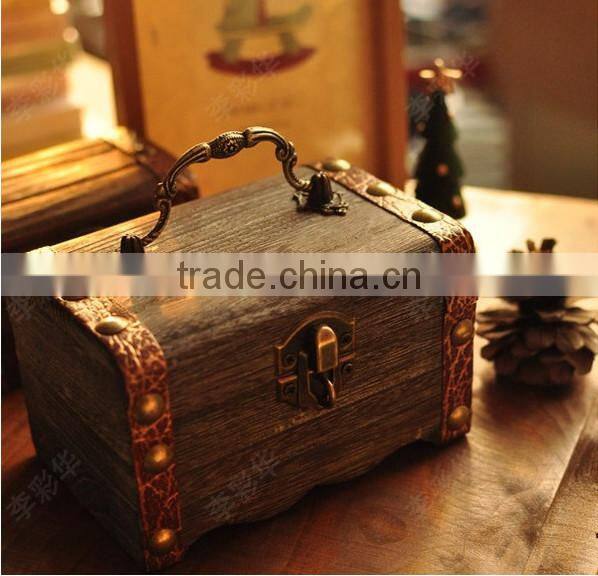 Zakka Vintage wooden jewelry box Antique Chinese storage box desktop furnishing articles gift box