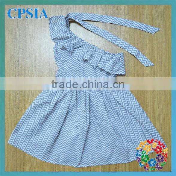 Rainbow Single Shoulder Baby Cotton Frocks Designs Girls Chevron Dress