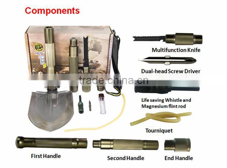 New Model Multifunction Off Road Car Tool Sets with Shovel Hoe Knife Flint and Flashlight