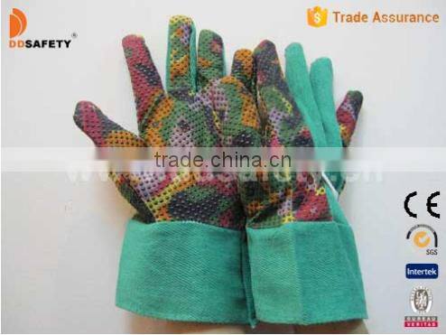 DDSAFETY Rainbow Dots On Palm Green Cotton Back Elastic Back Band Cuff Gardening Worker Gloves
