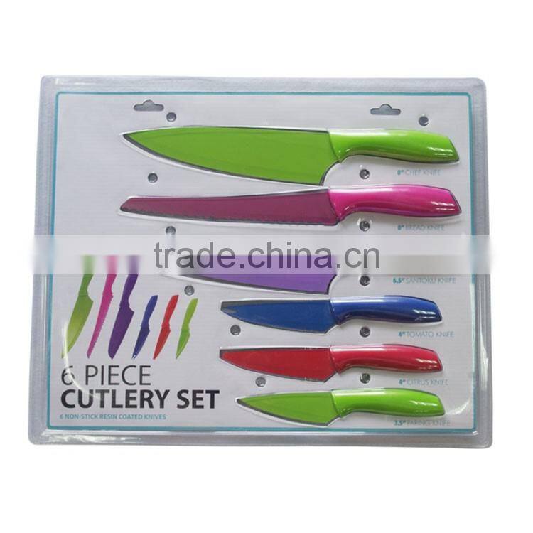 6pcs colorful kitchen knife set with blade covers